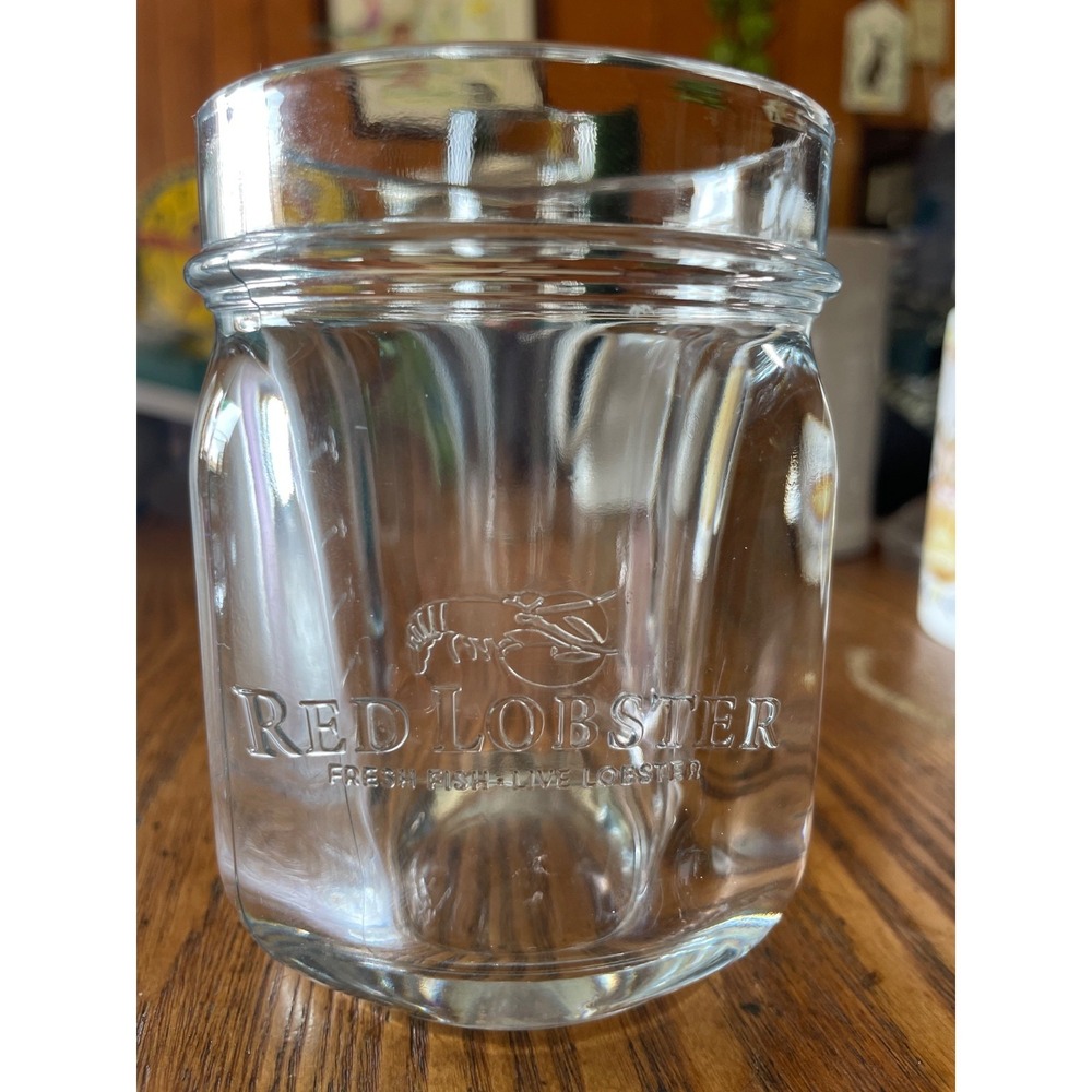 VTG Red Lobster Promo Mason Jar Style Glass Fresh Fish Live Lobster 11oz (G14)